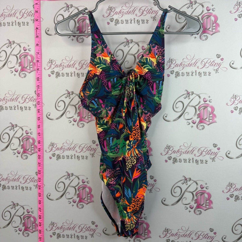 Bodysuit one piece Women’s Tropical Floral Tie-Front cheetah leopard Multicolor